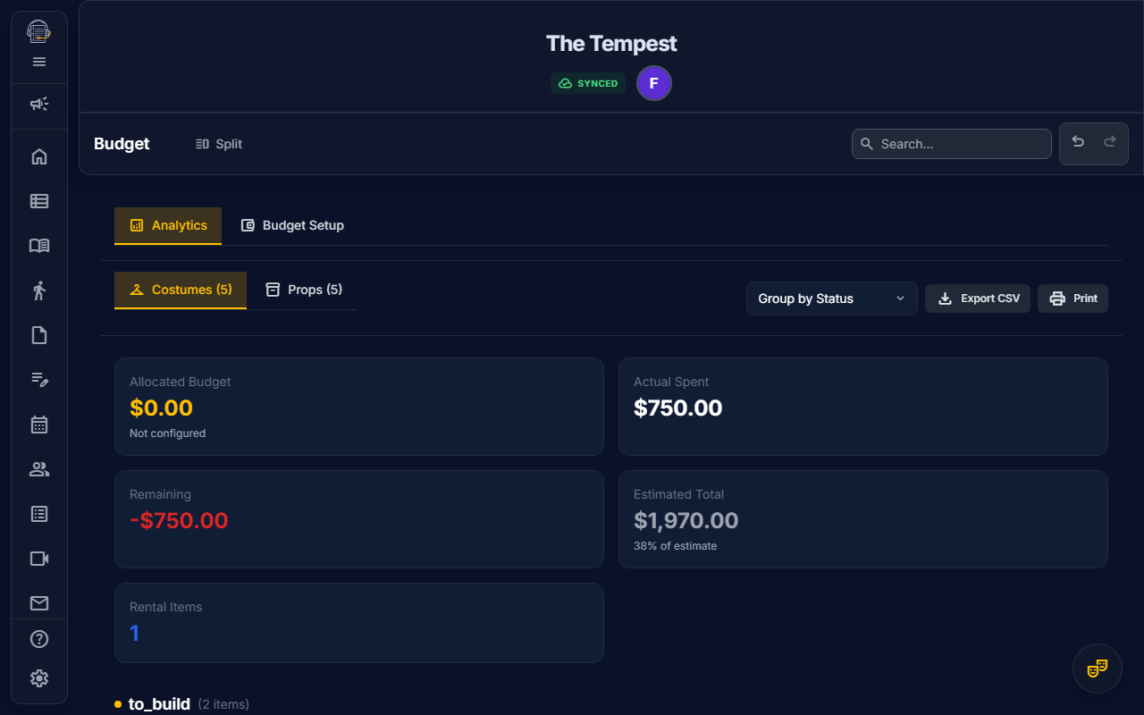 Budget Dashboard — On Book Pro